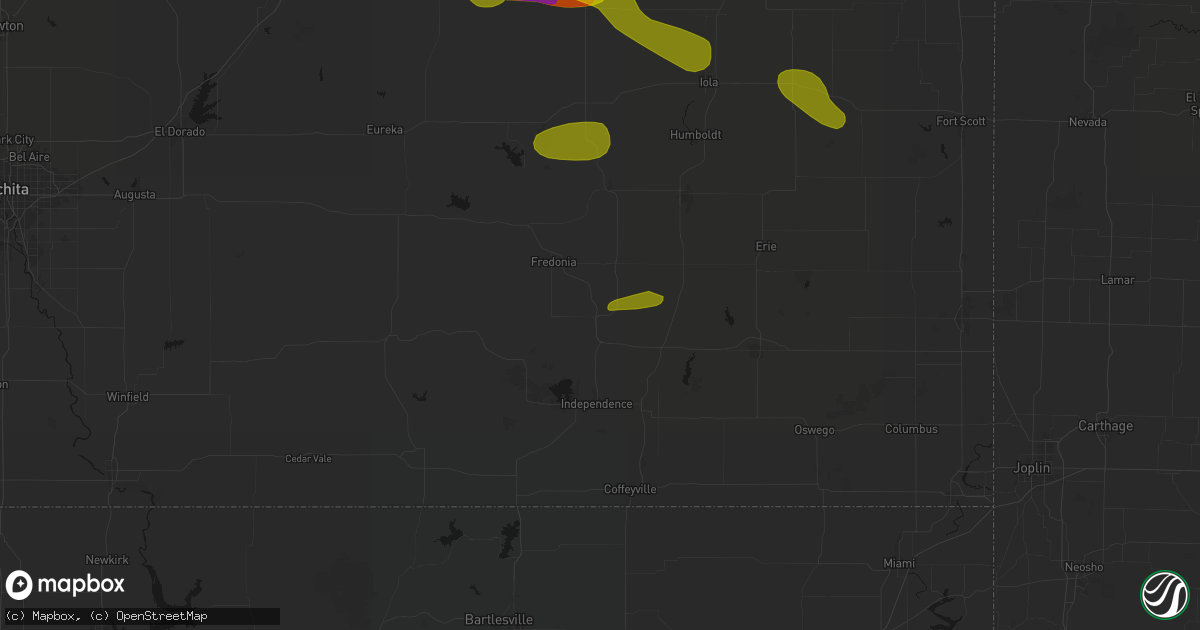 Hail map in Neodesha, KS on May 31, 2026
