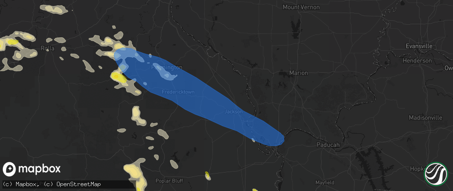 Hail map in Oak Ridge, MO on May 31, 2026