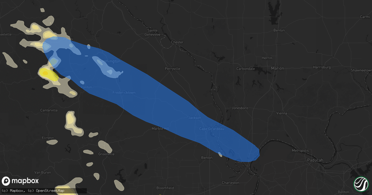 Hail map in Oak Ridge, MO on May 31, 2026