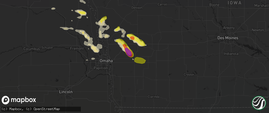 Hail map in Oakland, IA on May 31, 2026