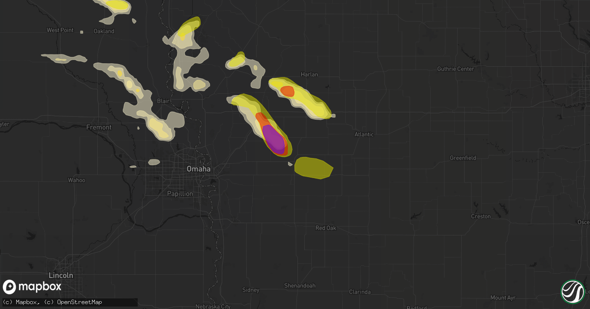 Hail map in Oakland, IA on May 31, 2026