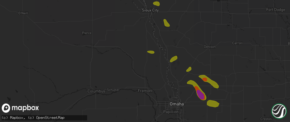 Hail map in Oakland, NE on May 31, 2026