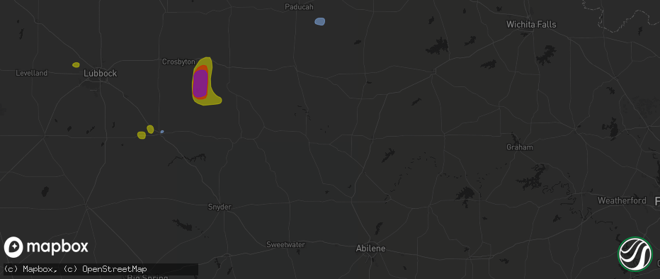 Hail map in Old Glory, TX on May 31, 2026