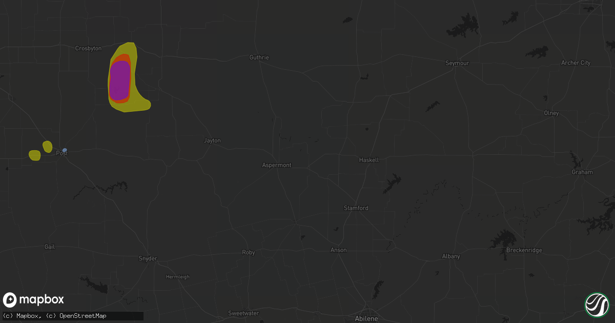 Hail map in Old Glory, TX on May 31, 2026
