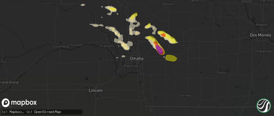 Hail map in Omaha, NE on May 31, 2026