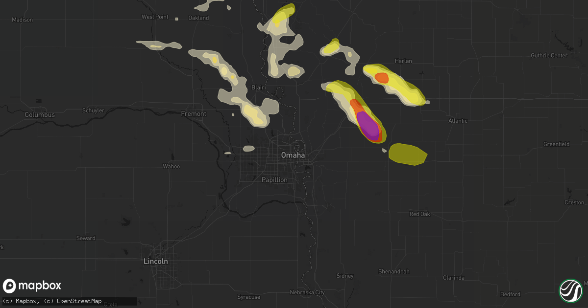 Hail map in Omaha, NE on May 31, 2026