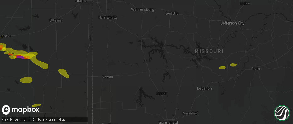 Hail map in Osceola, MO on May 31, 2026