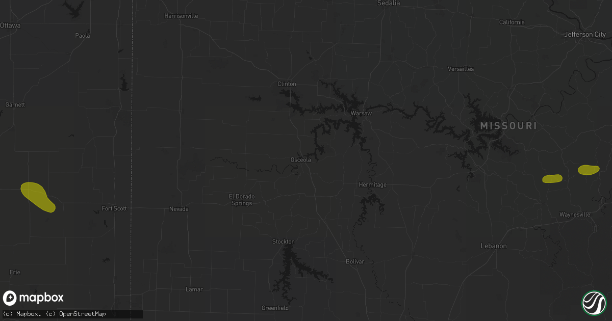 Hail map in Osceola, MO on May 31, 2026