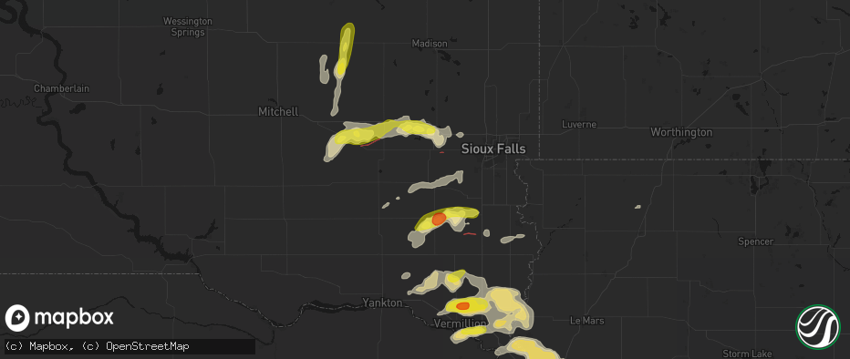 Hail map in Parker, SD on May 31, 2026