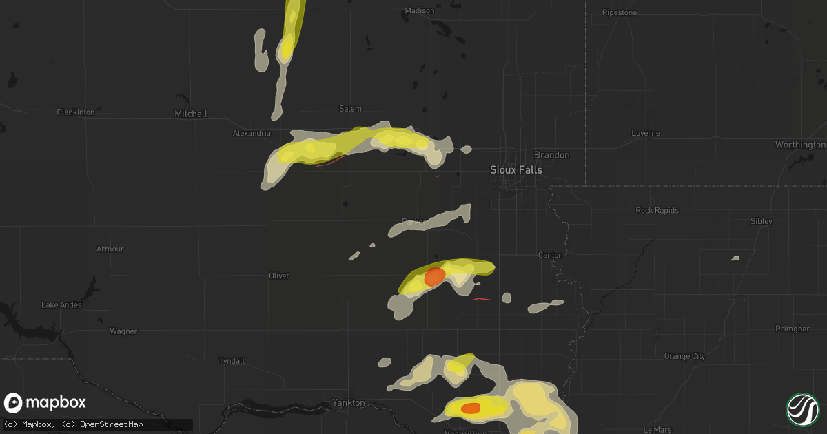 Hail map in Parker, SD on May 31, 2026