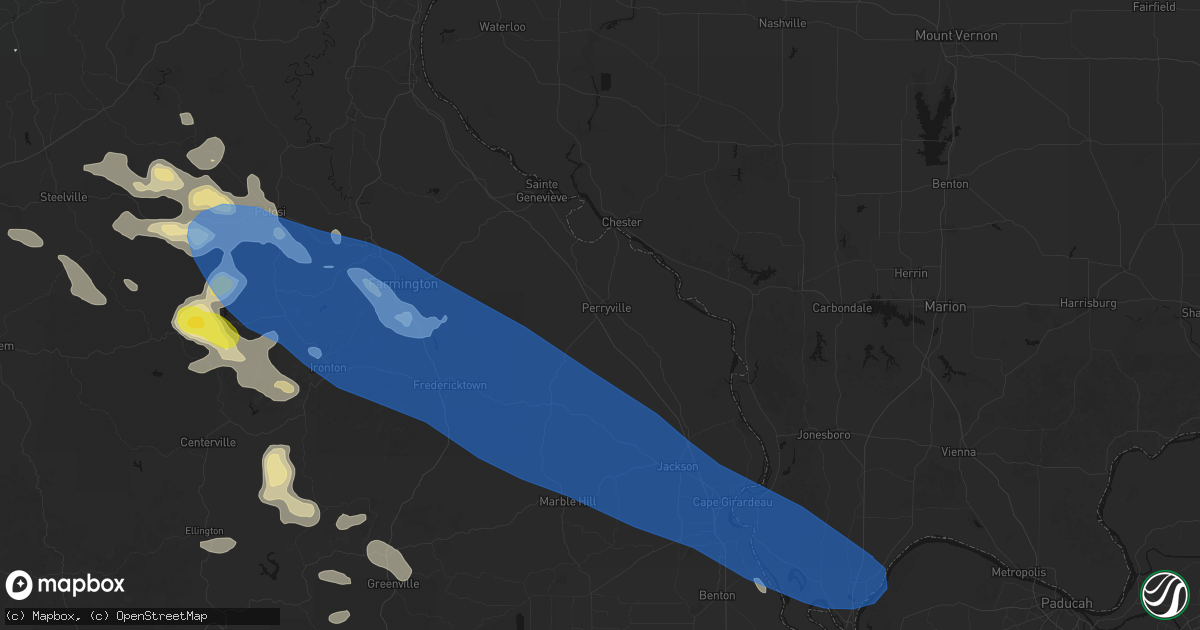 Hail map in Perryville, MO on May 31, 2026