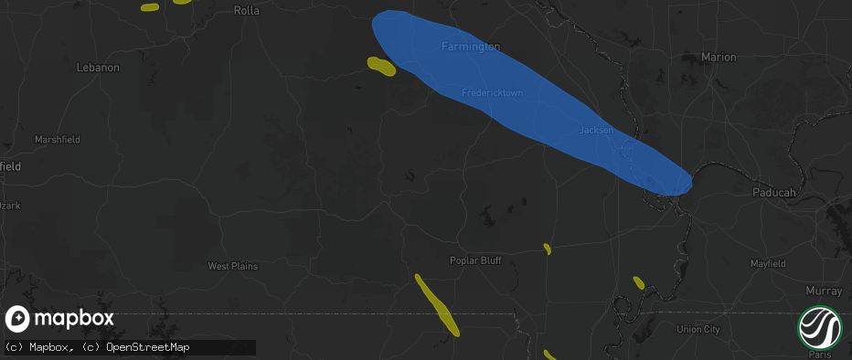 Hail map in Piedmont, MO on May 31, 2026