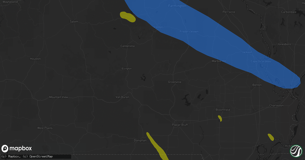 Hail map in Piedmont, MO on May 31, 2026