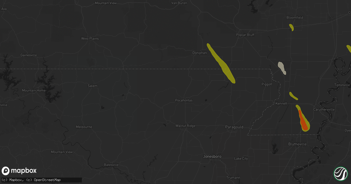 Hail map in Pocahontas, AR on May 31, 2026