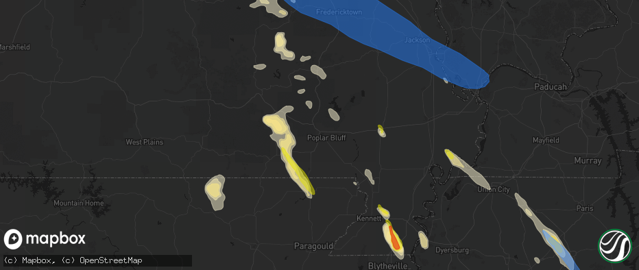 Hail map in Poplar Bluff, MO on May 31, 2026