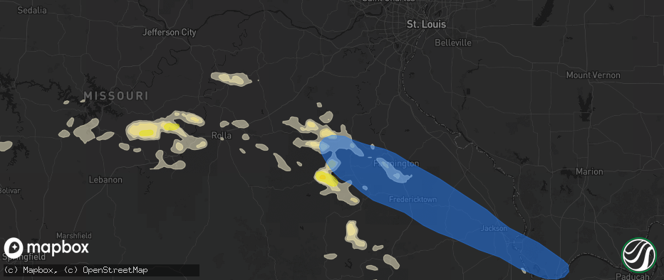Hail map in Potosi, MO on May 31, 2026