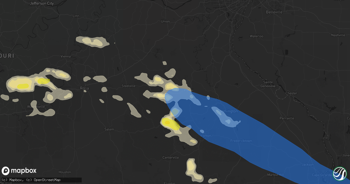 Hail map in Potosi, MO on May 31, 2026