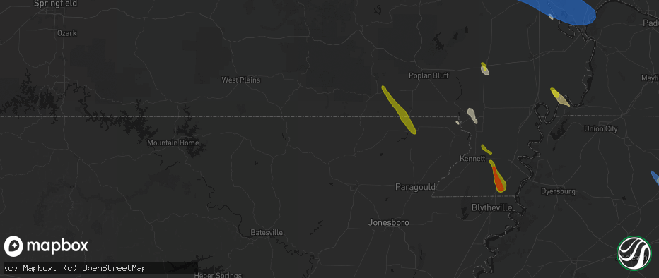 Hail map in Ravenden Springs, AR on May 31, 2026