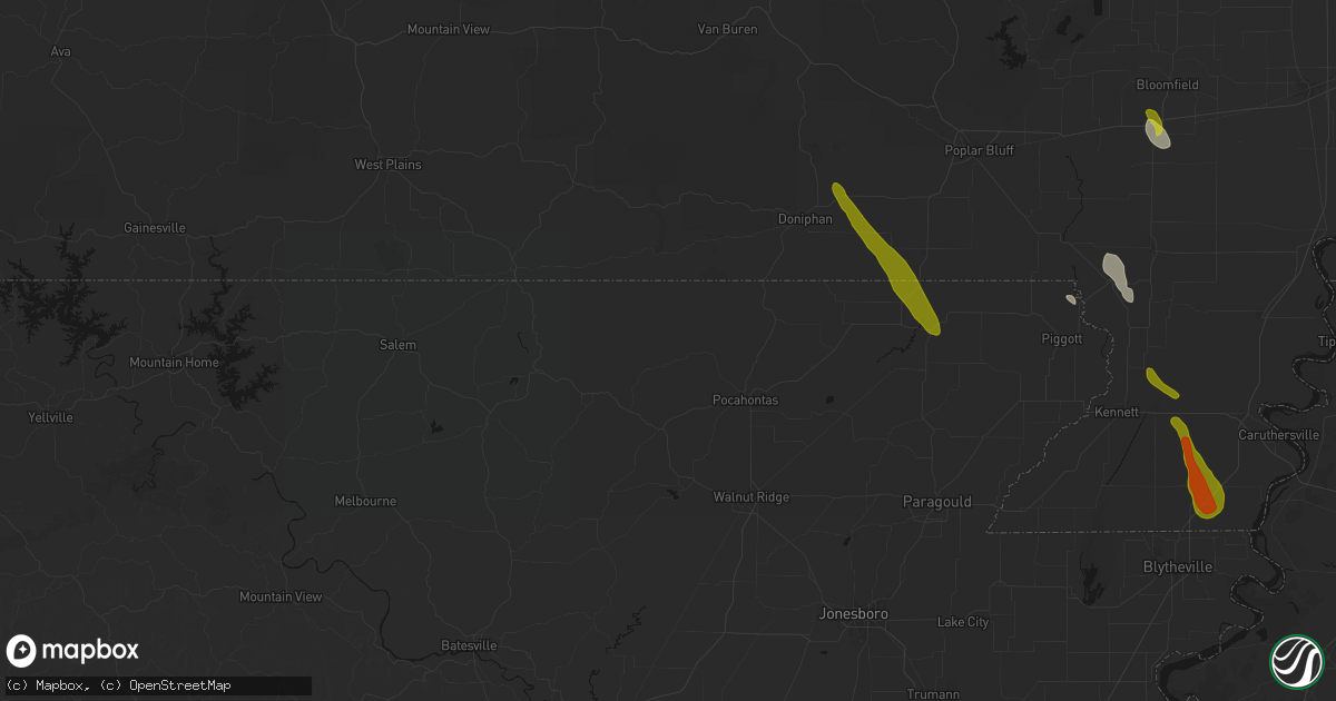 Hail map in Ravenden Springs, AR on May 31, 2026