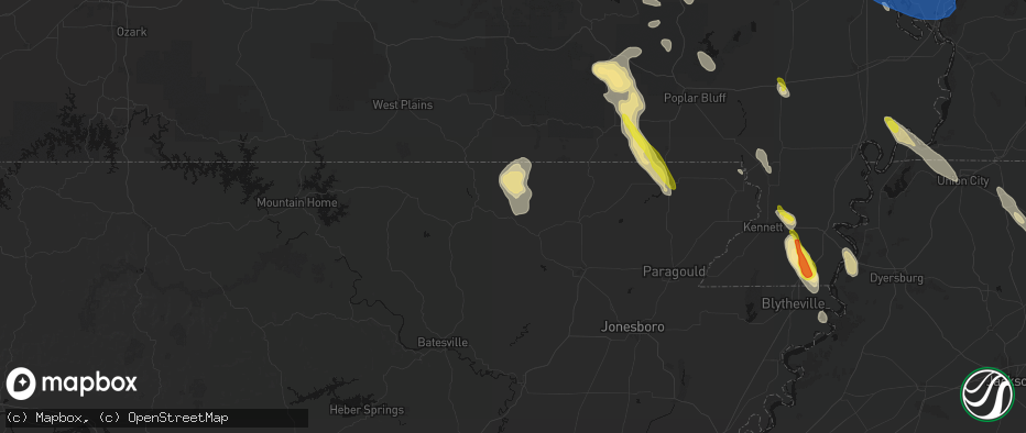 Hail map in Ravenden, AR on May 31, 2026