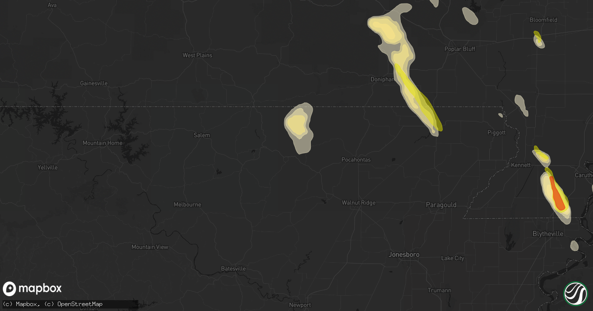Hail map in Ravenden, AR on May 31, 2026