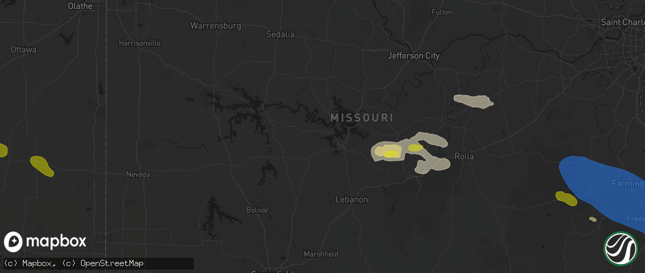 Hail map in Roach, MO on May 31, 2026