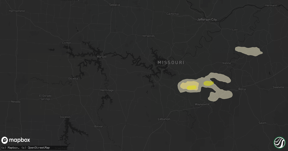 Hail map in Roach, MO on May 31, 2026