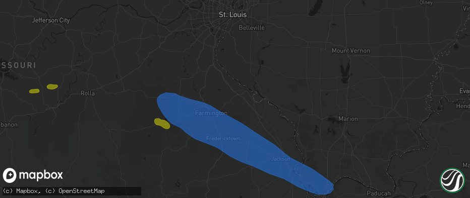 Hail map in Sainte Genevieve, MO on May 31, 2026