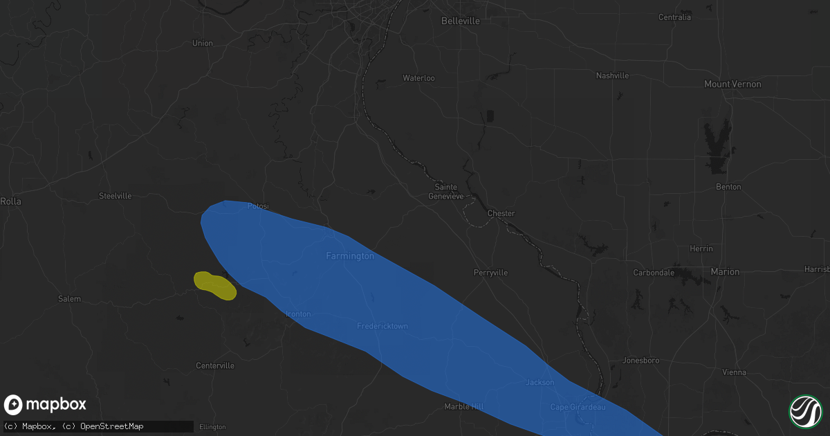 Hail map in Sainte Genevieve, MO on May 31, 2026