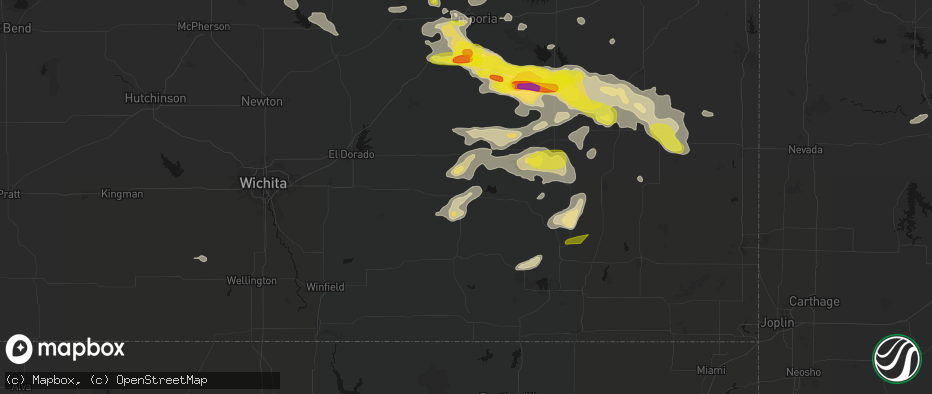 Hail map in Severy, KS on May 31, 2026