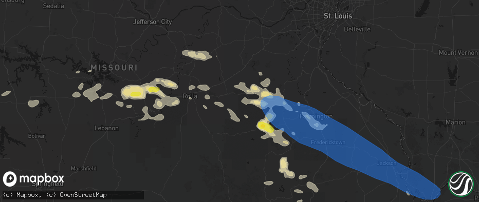 Hail map in Steelville, MO on May 31, 2026