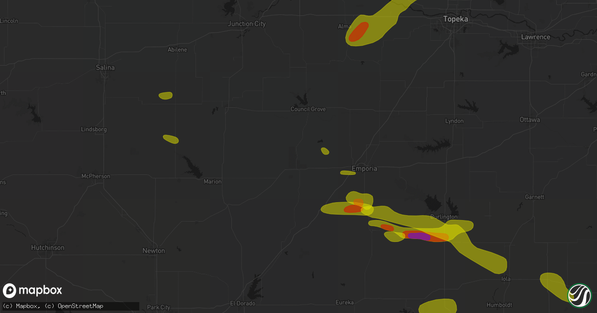 Hail map in Strong City, KS on May 31, 2026