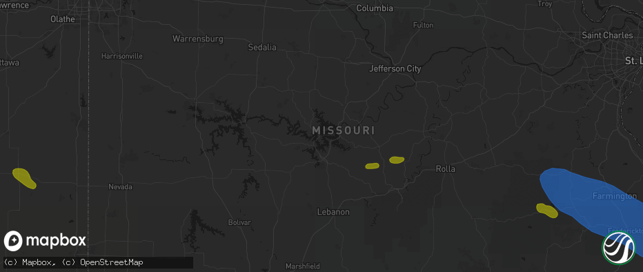 Hail map in Sunrise Beach, MO on May 31, 2026