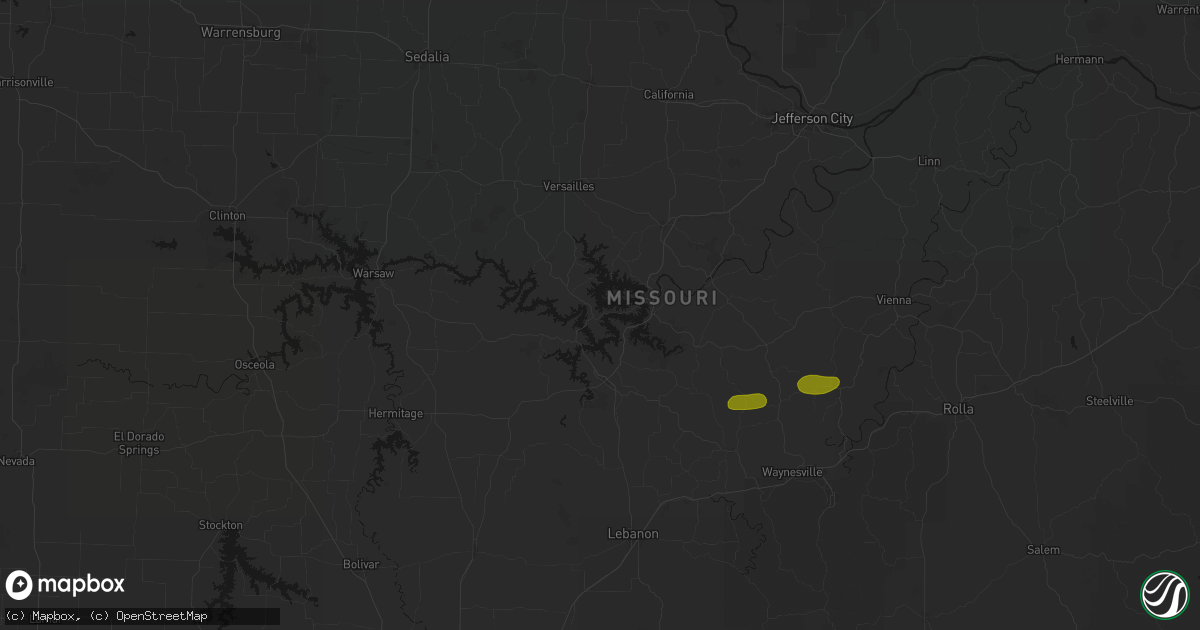 Hail map in Sunrise Beach, MO on May 31, 2026