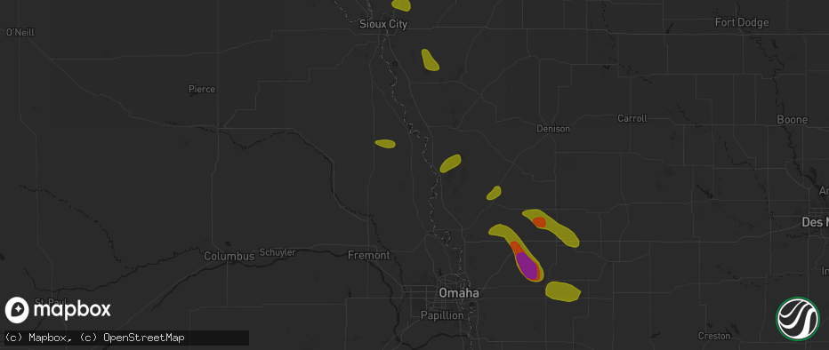Hail map in Tekamah, NE on May 31, 2026