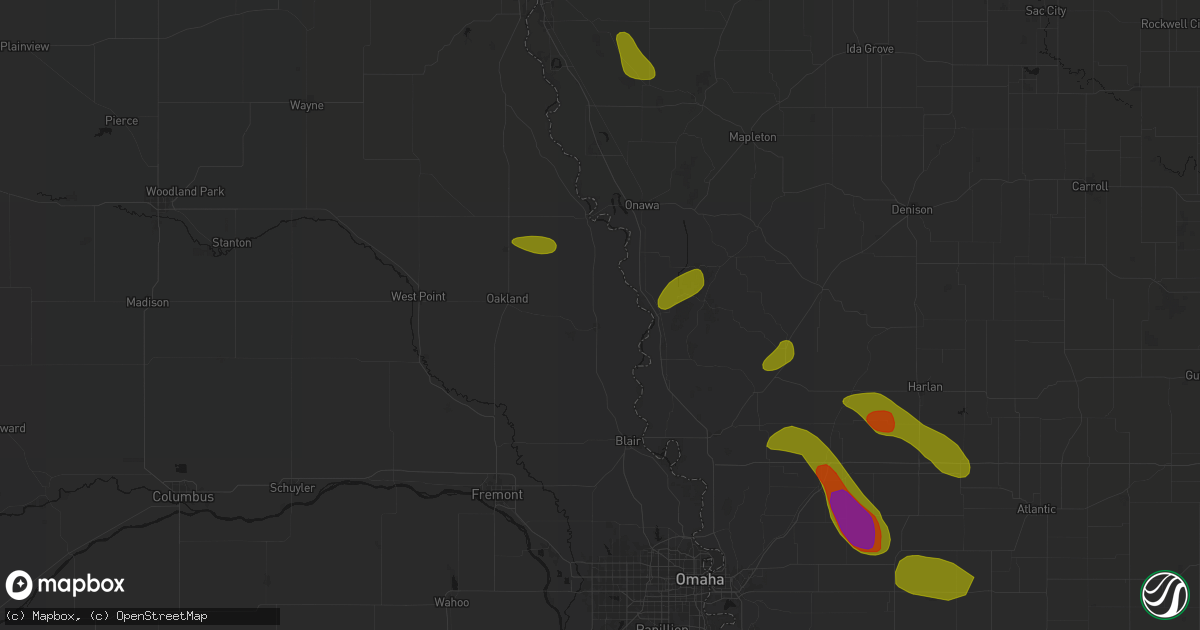 Hail map in Tekamah, NE on May 31, 2026