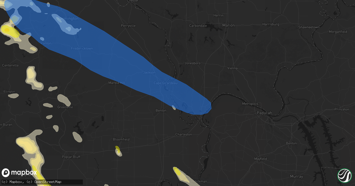 Hail map in Thebes, IL on May 31, 2026