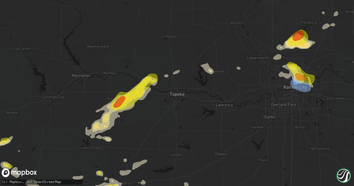 Hail map in Topeka, KS on May 31, 2026
