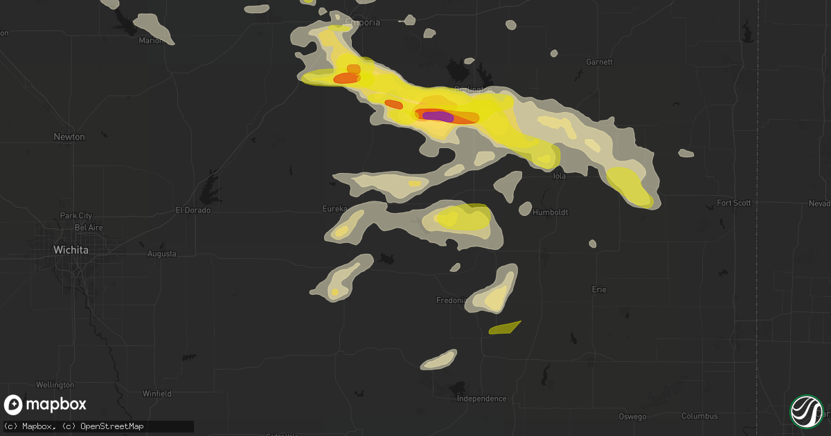 Hail map in Toronto, KS on May 31, 2026