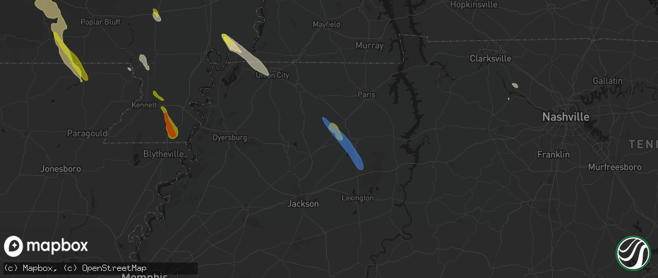 Hail map in Trezevant, TN on May 31, 2026