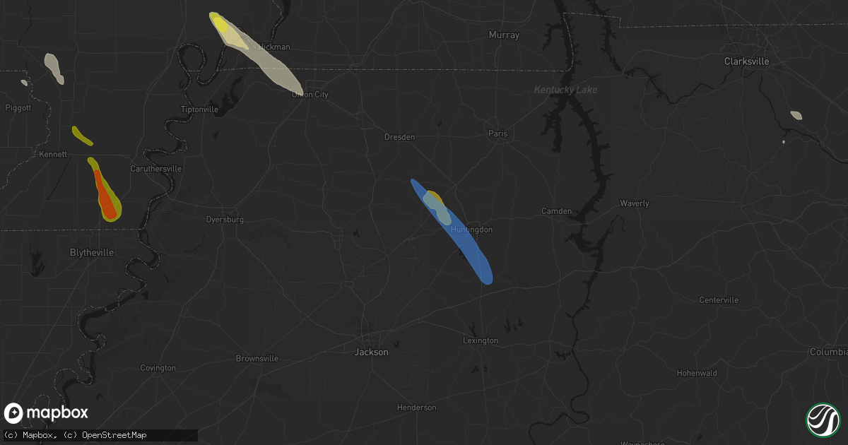 Hail map in Trezevant, TN on May 31, 2026