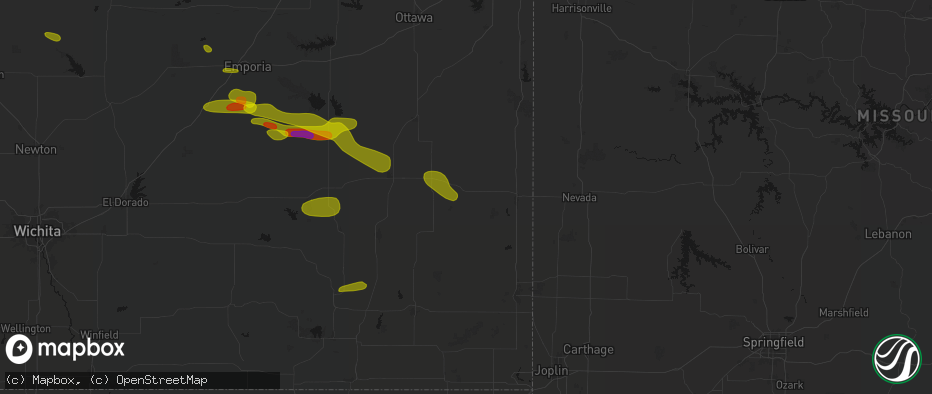 Hail map in Uniontown, KS on May 31, 2026