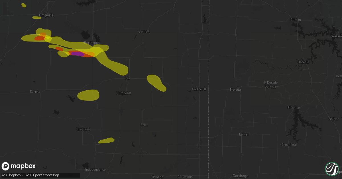 Hail map in Uniontown, KS on May 31, 2026