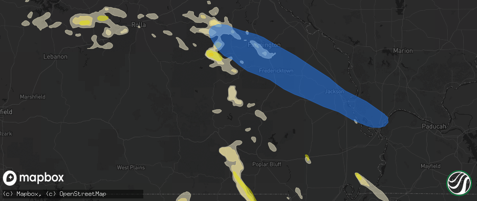 Hail map in Vulcan, MO on May 31, 2026