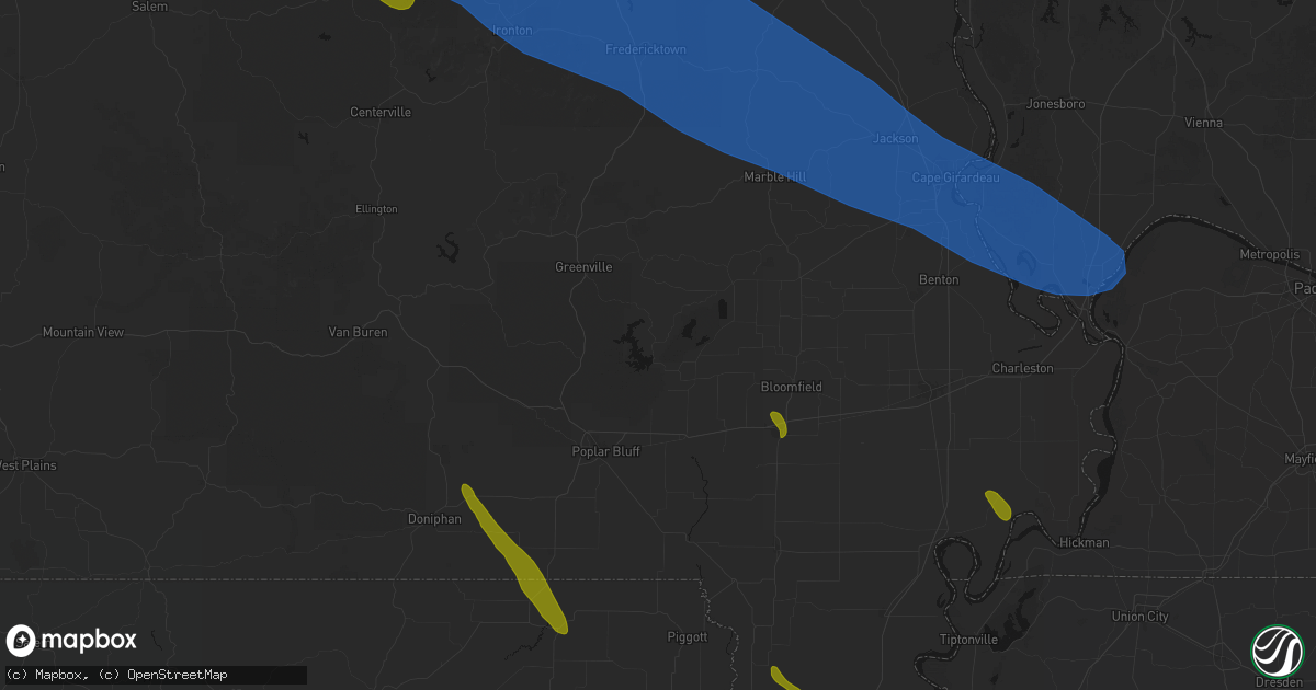 Hail map in Wappapello, MO on May 31, 2026