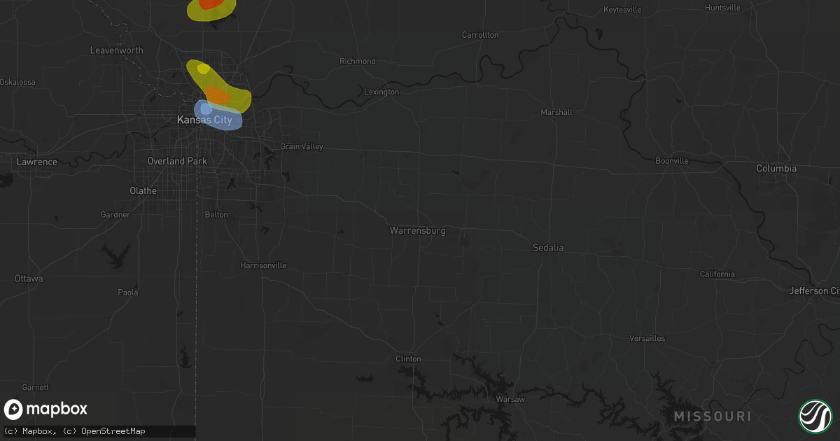 Hail map in Warrensburg, MO on May 31, 2026