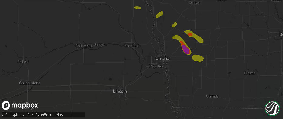 Hail map in Waterloo, NE on May 31, 2026