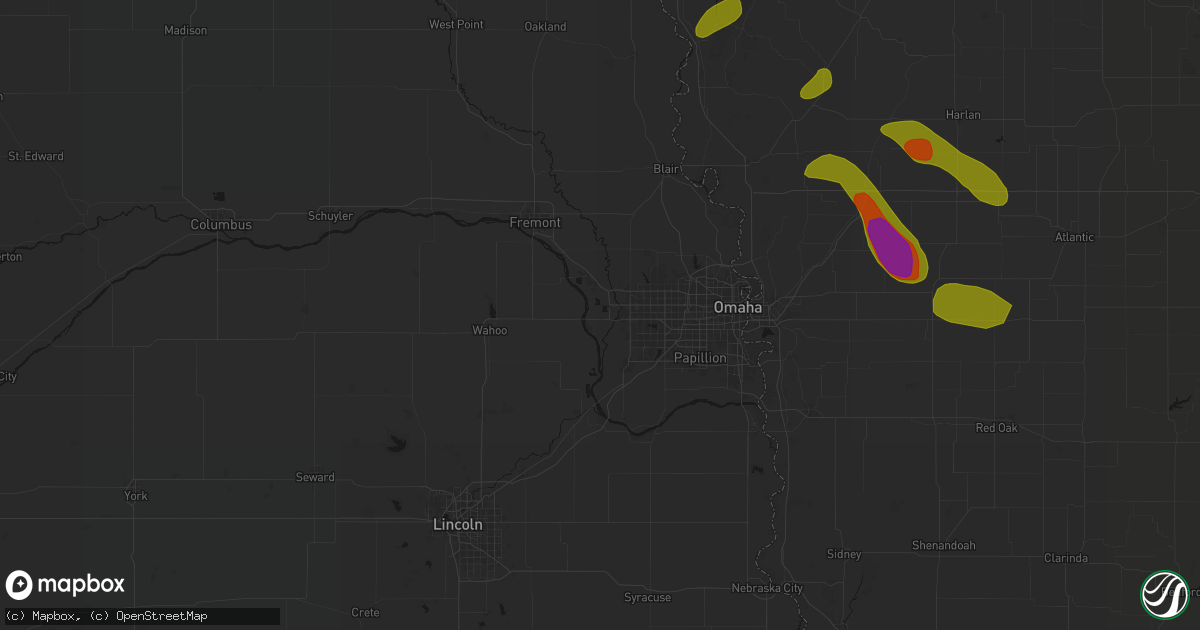 Hail map in Waterloo, NE on May 31, 2026