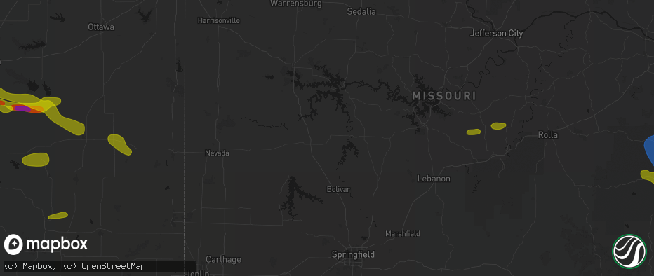 Hail map in Weaubleau, MO on May 31, 2026