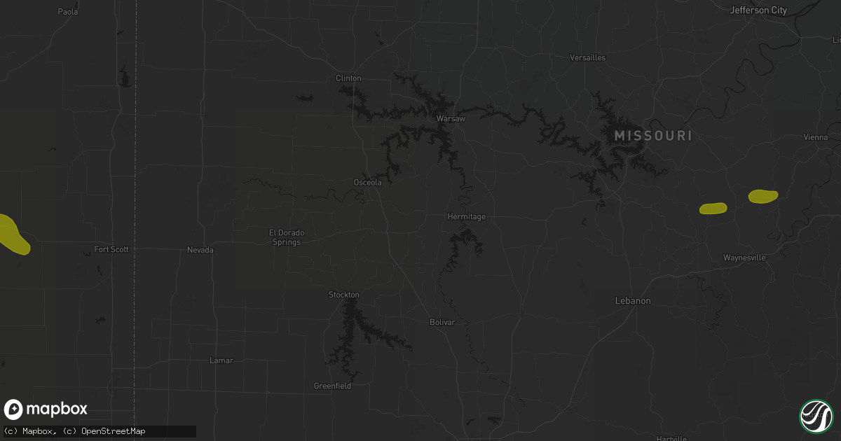 Hail map in Weaubleau, MO on May 31, 2026